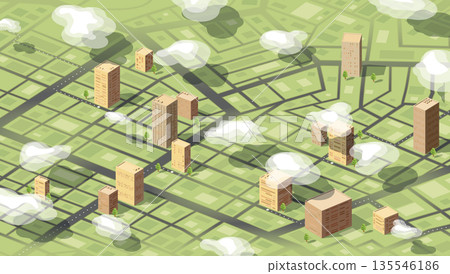 Green City and Urban Concept. Isometric City Map with 3d Buildings and Streets. Urban Planning Concept. Vector isometric Green City and Urban Concept. Isometric City Map with 3d Buildings and Streets. Urban Planning Concept. Vector isometric 135546186