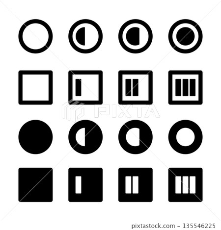 一組簡單的圓形和方形圖標，用於顯示工作進度 135546225