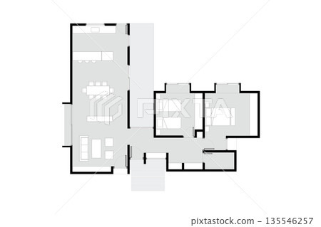 House plan drawing illustration. Architectural house plan presentation showing interior rooms House plan drawing illustration. Architectural house plan presentation showing interior rooms 135546257