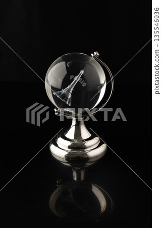 Glass Globe Ornament With Eiffel Tower Inside And Silver Stand, Paris Theme Decor 135546936