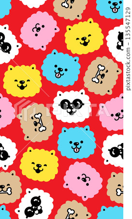 dog seamless pattern vertical wallpaper Poodle Chow Chows smiling face cartoon doodle pet french bulldog puppy tile background repeat gift wrapping paper illustration 135547129