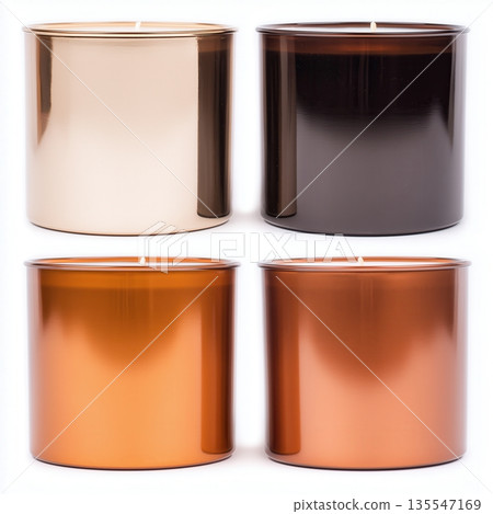Different variations of candle mockup for branding preview, set of container candle isolated on white background, unbranded product photo 135547169