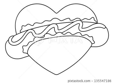 Love of Hot Dog Heart Shaped Fast Food Concept Love of Hot Dog Heart Shaped Fast Food Concept 135547186