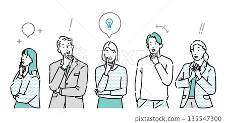 商務人士——男女——積極——充滿靈感的表情——靈感湧現——簡潔的向量插圖 135547300