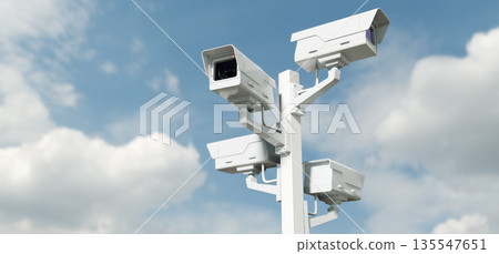 Street surveillance, security cameras on pole, total control concept background Street surveillance, security cameras on pole, total control concept background 135547651