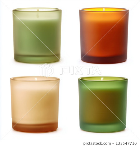 Different variations of candle mockup for branding preview, set of container candle isolated on white background, unbranded product photo 135547710