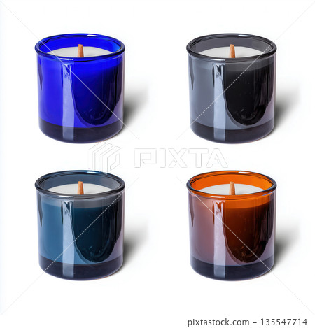 Different variations of candle mockup for branding preview, set of container candle isolated on white background, unbranded product photo 135547714