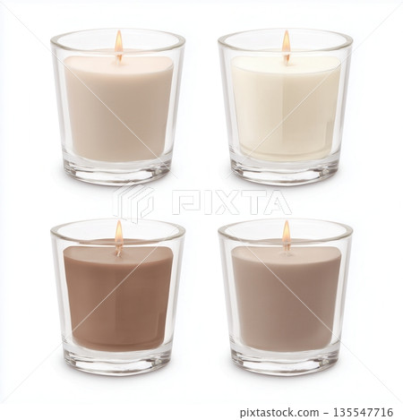 Different variations of candle mockup for branding preview, set of container candle isolated on white background, unbranded product photo 135547716