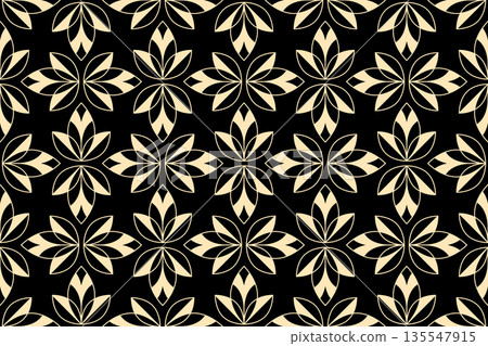 Flower geometric pattern. Seamless vector background. Golden and black ornament Flower geometric pattern. Seamless vector background. Golden and black ornament 135547915
