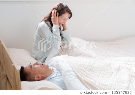 Senior man with loud snoring and teeth grinding 135547923
