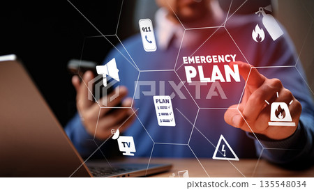 Creating an emergency plan on a digital device at home for safety preparations 135548034
