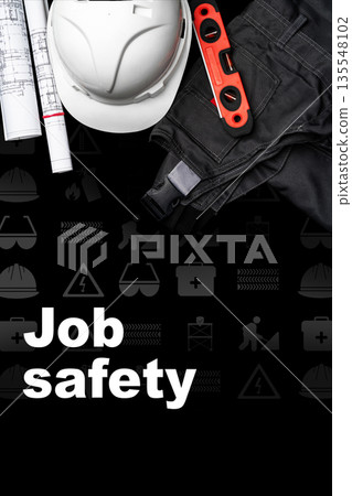 Construction workers focus on job safety with tools and gear in a work environment Construction workers focus on job safety with tools and gear in a work environment 135548102