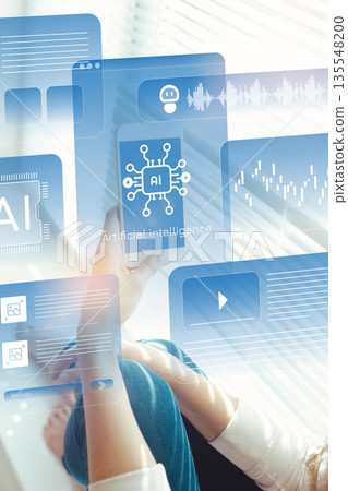 Interaction with artificial intelligence on a mobile device in a bright room during daytime 135548200