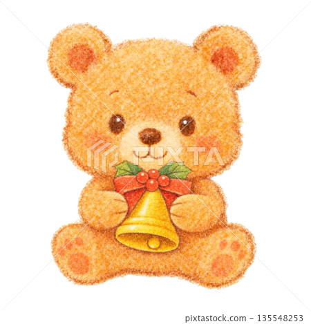 【聖誕節】色鉛筆插畫，一隻小熊拿著鈴鐺 135548253