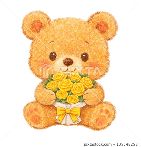 【父親節】色鉛筆插畫，一隻小熊抱著一朵玫瑰 135548258