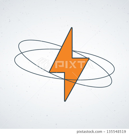 A stylized orange lightning bolt with swirling black lines on a white background 135548519