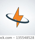 A stylized orange lightning bolt logo with a dark blue ring 135548528