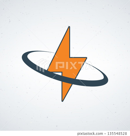 A stylized orange lightning bolt logo with a dark blue ring 135548528