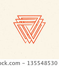 A modern geometric design featuring multiple orange triangles on a beige background 135548530