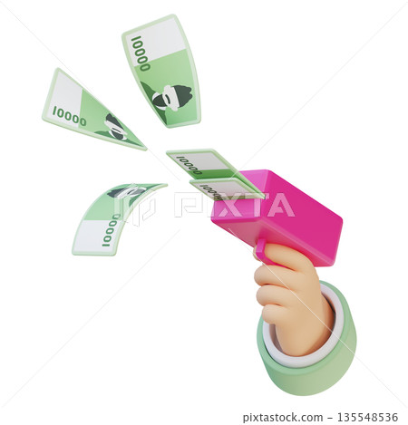 3D Hand Holding Money Gun Shooting 10,000 Won Korean Currency 135548536
