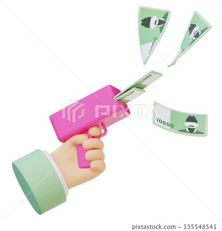 3D Hand Holding Money Gun Shooting 10,000 Won Korean Currency 135548541