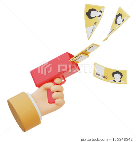3D Render of Hand Holding Money Gun Blasting 50,000 Won Bills 3D Render of Hand Holding Money Gun Blasting 50,000 Won Bills 135548542