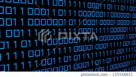 Displaying glowing binary code array forming grid on virtual screen, representing secure data Displaying glowing binary code array forming grid on virtual screen, representing secure data 135548631