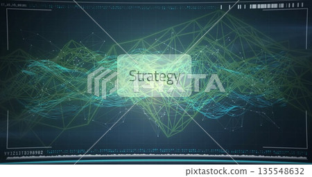 Showing interconnected nodes and lines forming mesh on futuristic UI, highlighting Strategy panel Showing interconnected nodes and lines forming mesh on futuristic UI, highlighting Strategy panel 135548632