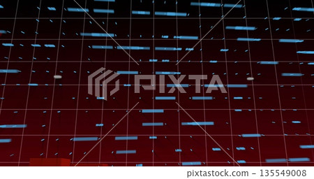 Displaying 3D grid forming cubes in red backdrop, with blue bars, cyan blocks, numeric labels 135549008