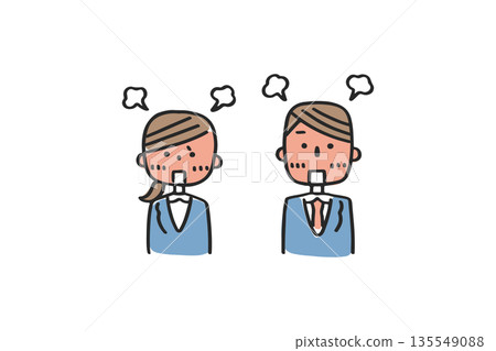 A man and woman in a suit with red faces and embarrassed looks 135549088