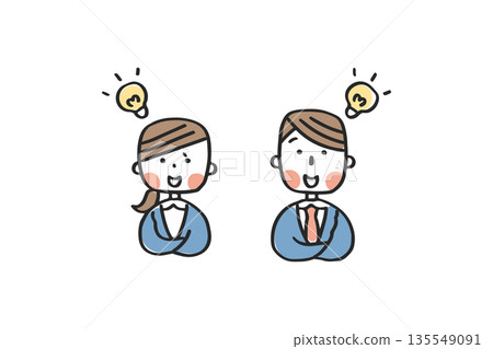 A man and woman in a suit with a light bulb floating above their heads 135549091