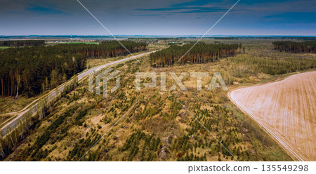 Aerial View Green Pine Forest Deforestation Area Landscape, Agri 135549298