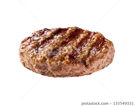 grilled hamburger beef patty isolated on white background. grilled hamburger beef patty isolated on white background. 135549331