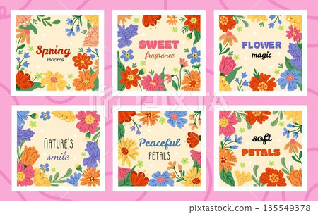 Tulip floral. Beautiful spring flower, poppy and lavender frame, wildflowers border. Cute botanical card design, colorful summer frame with leaves. Nature plant vector cartoon tidy poster isolated set Tulip floral. Beautiful spring flower, poppy and lavender frame, wildflowers border. Cute botanical card design, colorful summer frame with leaves. Nature plant vector cartoon tidy poster isolated set 135549378