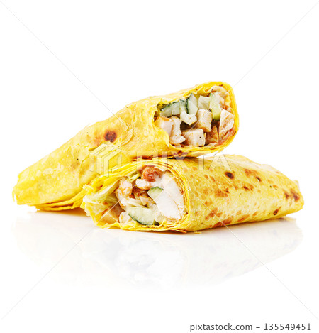 Kebab wraps prepared for street food lovers isolated on white Kebab wraps prepared for street food lovers isolated on white 135549451
