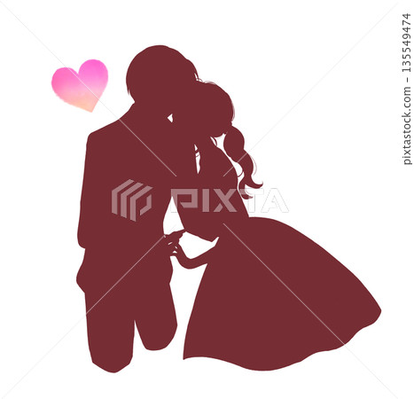 Bride and groom facing each other silhouette Bride and groom facing each other silhouette 135549474