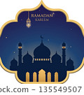 Ramadan kareem greeting card with mosque silhouette 135549507