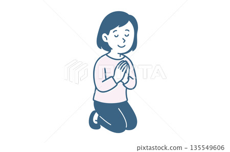 一位女子雙手合十祈禱的插圖(端坐,祈求,感謝) 一位女子雙手合十祈禱的插圖(端坐,祈求,感謝) 135549606