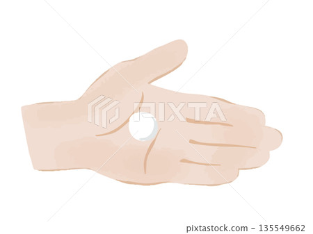An illustration of a lineless palm holding a coin-sized amount of white liquid 135549662