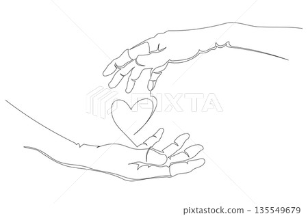 Giving Heart Gesture Continuous One Line Drawing eps10 135549679