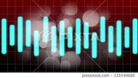Pulsing cyan equalizer bars fluctuating at digital interface, with red grid lines and bokeh orbs Pulsing cyan equalizer bars fluctuating at digital interface, with red grid lines and bokeh orbs 135549880