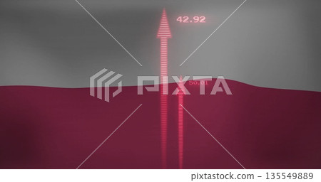 Segmented and slender arrows rising from wavy red baseline in infographic, with numeric labels Segmented and slender arrows rising from wavy red baseline in infographic, with numeric labels 135549889