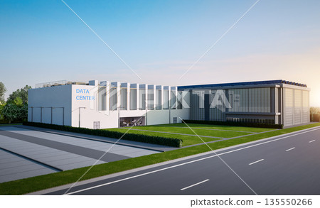 Data center building exterior against blue sky Data center building exterior against blue sky 135550266