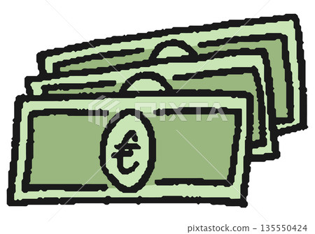 Hand drawn illustration of euro banknotes Hand drawn illustration of euro banknotes 135550424