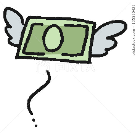 Hand-drawn illustration of flying banknotes 135550425