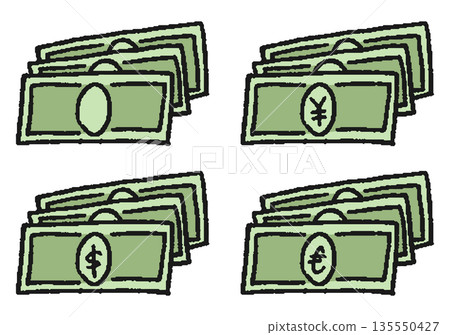 Hand-drawn illustration set of banknotes Hand-drawn illustration set of banknotes 135550427