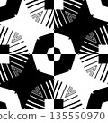Abstract pattern with decorative geometric  elements. Black and white ornament. Modern stylish texture repeating. Great for tapestry, carpet, bedspread, fabric, ceramic tile, pillow 135550970