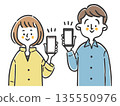 Couple showing smartphone screen, upper body, vector 135550976