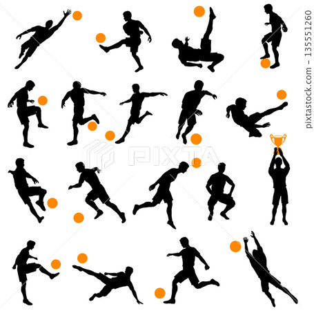 Silhouettes Soccer Players in Various poses Silhouettes Soccer Players in Various poses 135551260