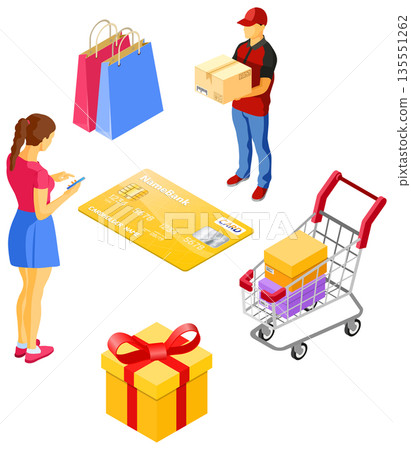Internet Shopping Online Delivery Isometric Concept Internet Shopping Online Delivery Isometric Concept 135551262